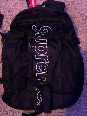 Supreme Black Backpack with Vertical Logo